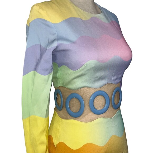 CASABLANCA Waist Cut Bodycon Dress in Rainbow 36 New Mini Cocktail Womens - Picture 6 of 15